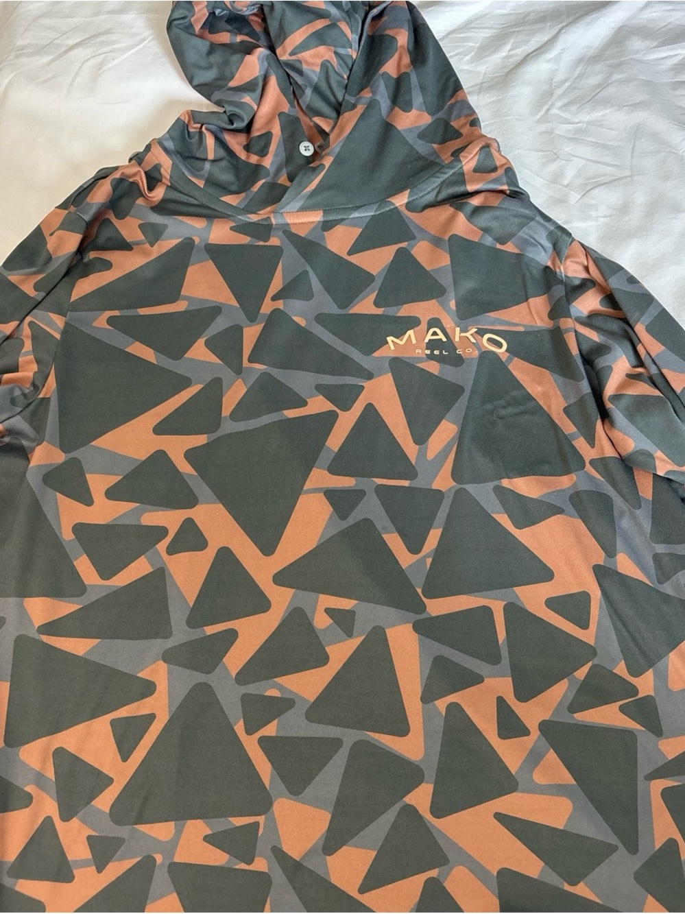 Men's Geo-Print Hooded Performance Shirt - Rust & Charcoal